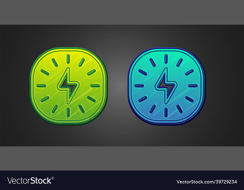 Green and blue lightning bolt icon isolated