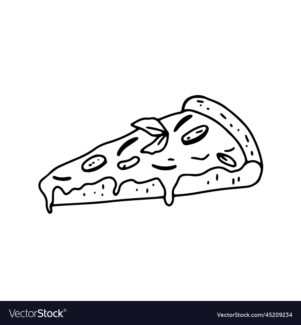 Pizza slice with melted cheese hand drawn doodle Vector Image