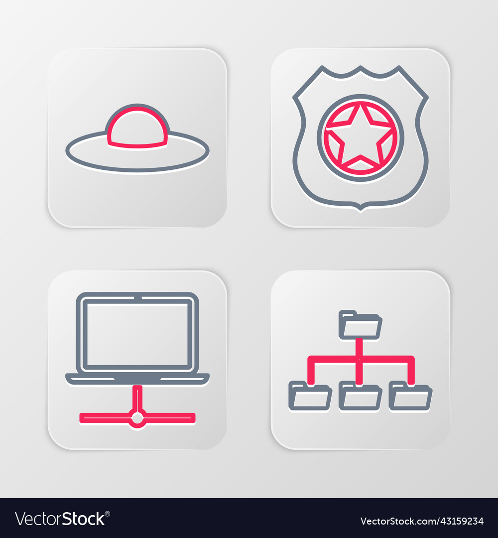 Set line folder tree computer network police vector image Set line folder tree computer network police