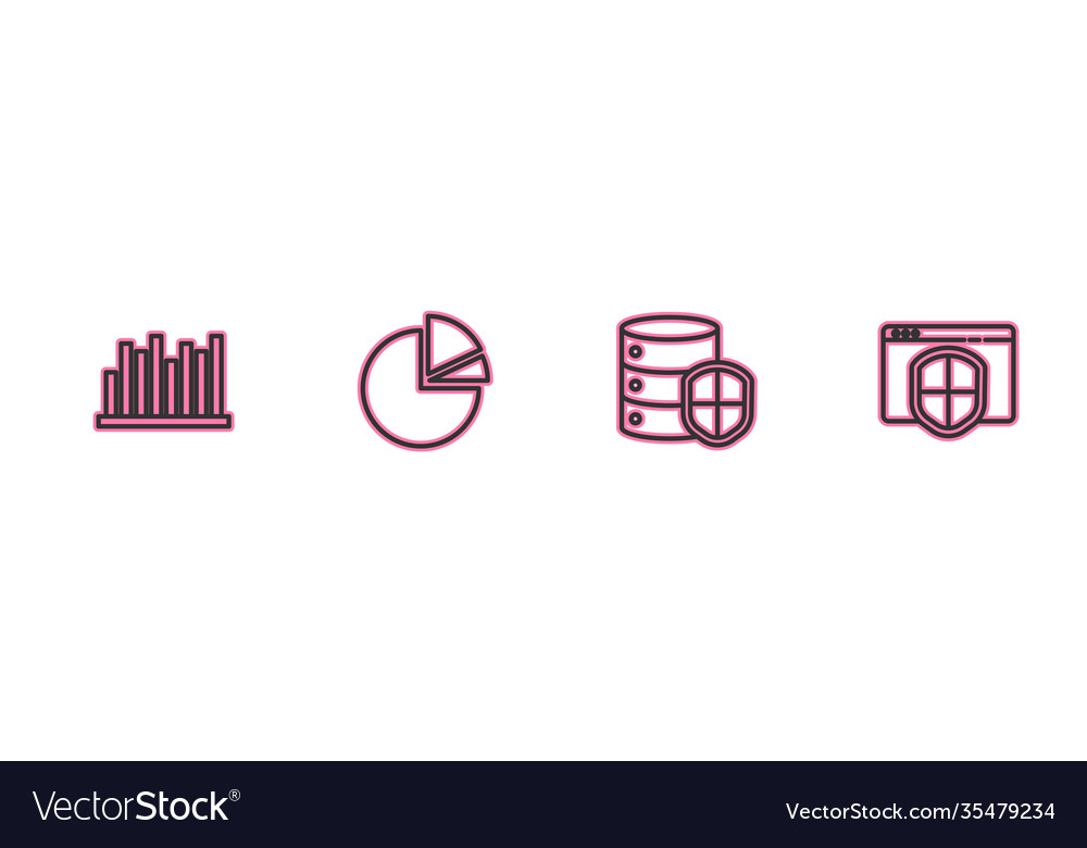 Set line pie chart infographic server with shield