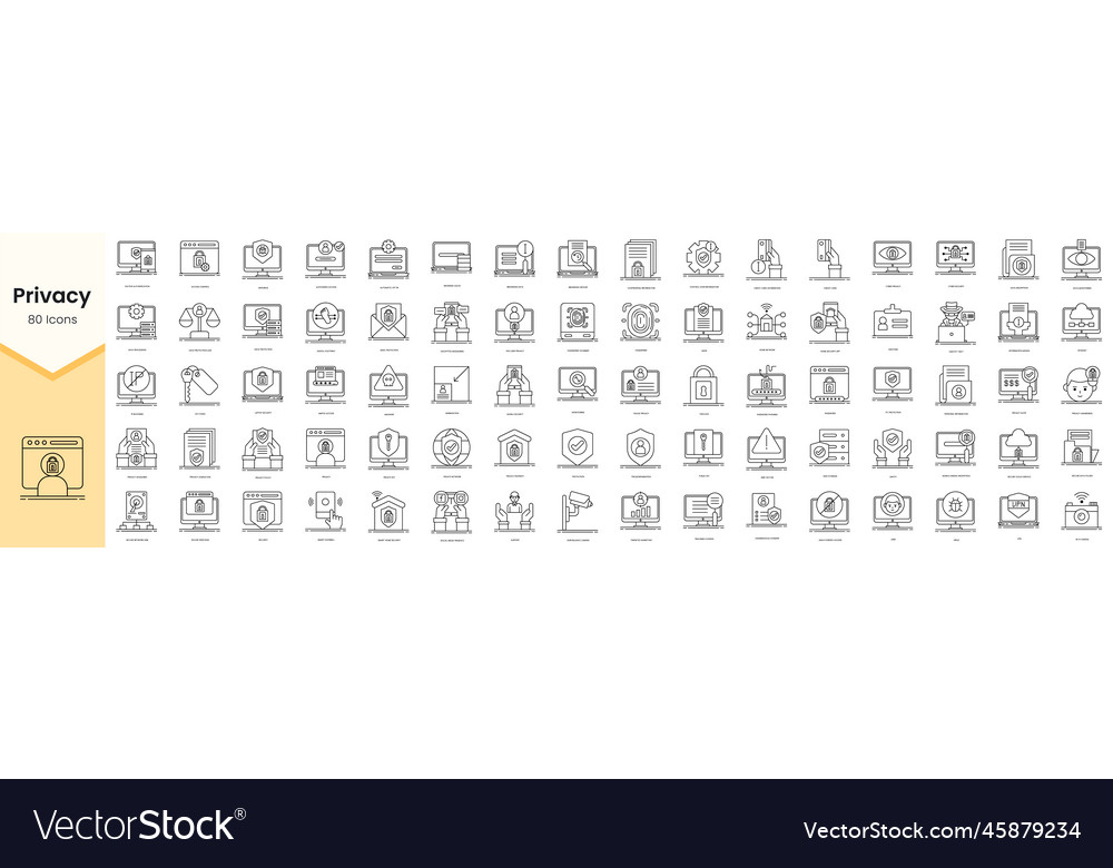 Set of privacy icons simple line art style vector image Set of privacy icons simple line art style