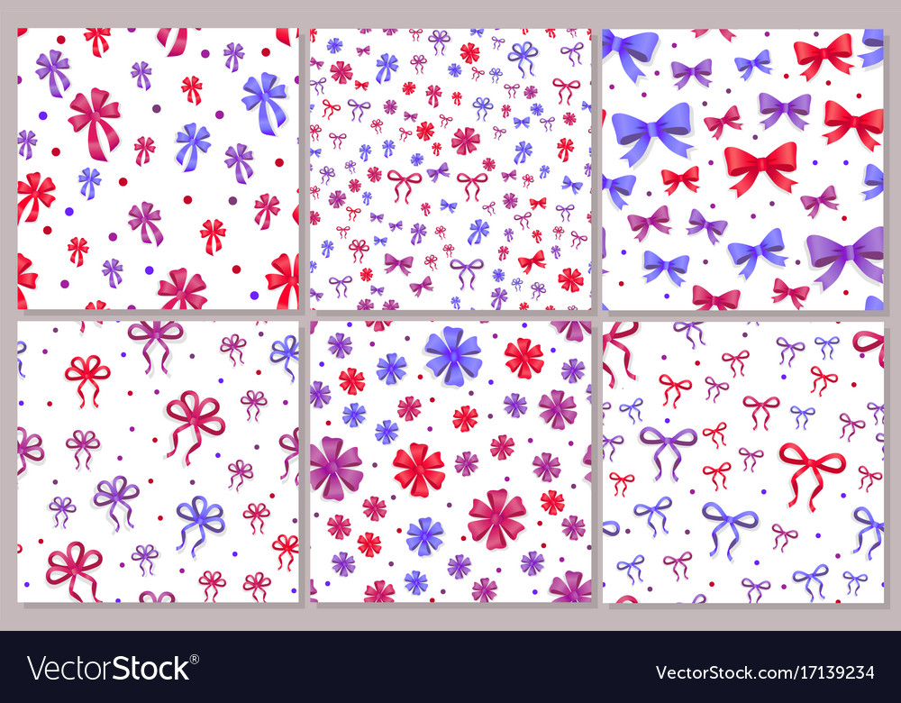 Set of seamless patterns with bows isolated