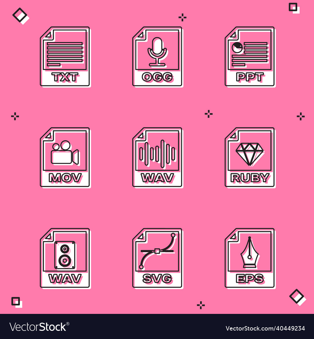 Set txt file document ogg ppt mov wav and ruby Vector Image Set txt file document ogg ppt mov wav and ruby