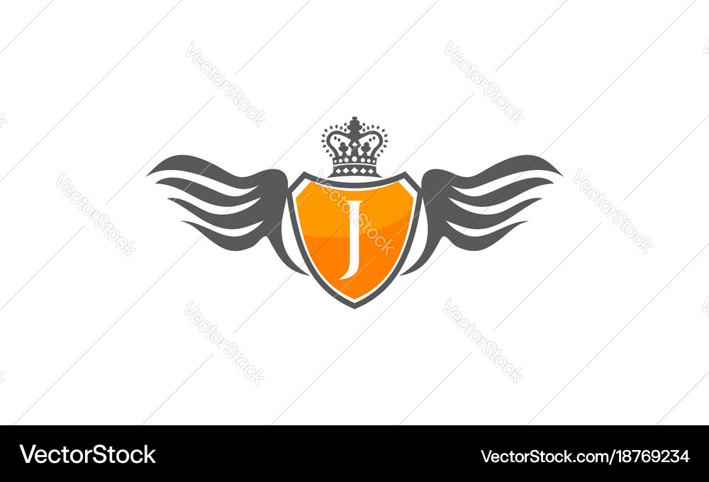 Wing shield crown initial j Royalty Free Vector Image