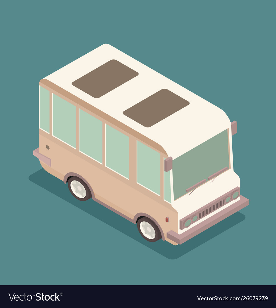 A retro travel van isometric