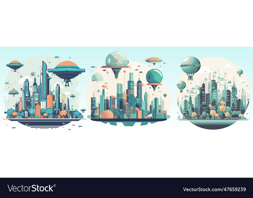 Abstract flat of futuristic sky city