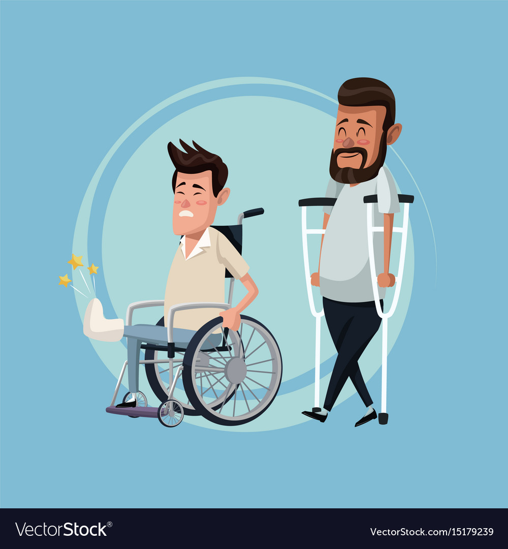 Color background set men in wheelchair