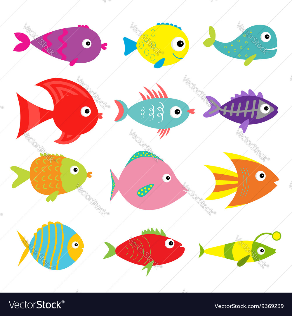 Download Cute cartoon fish set Isolated Baby kids Vector Image