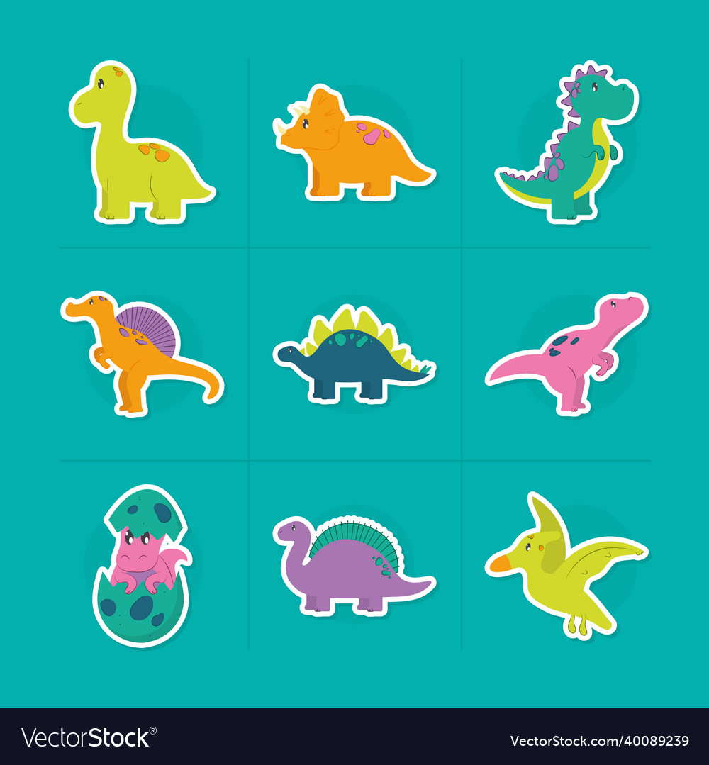 Cute dinosaurs icon set