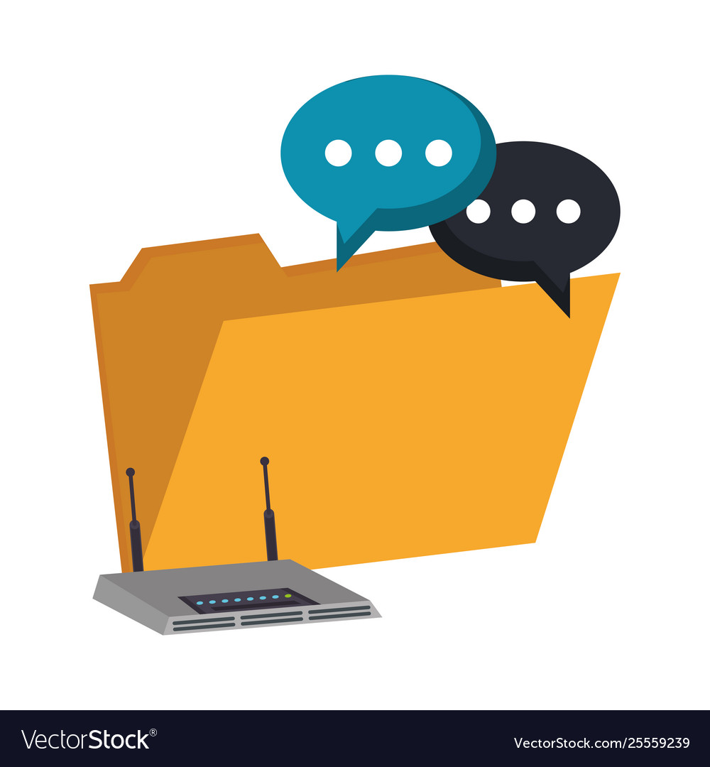 Digital folder with chat bubbles and wifi router vector image Digital folder with chat bubbles and wifi router