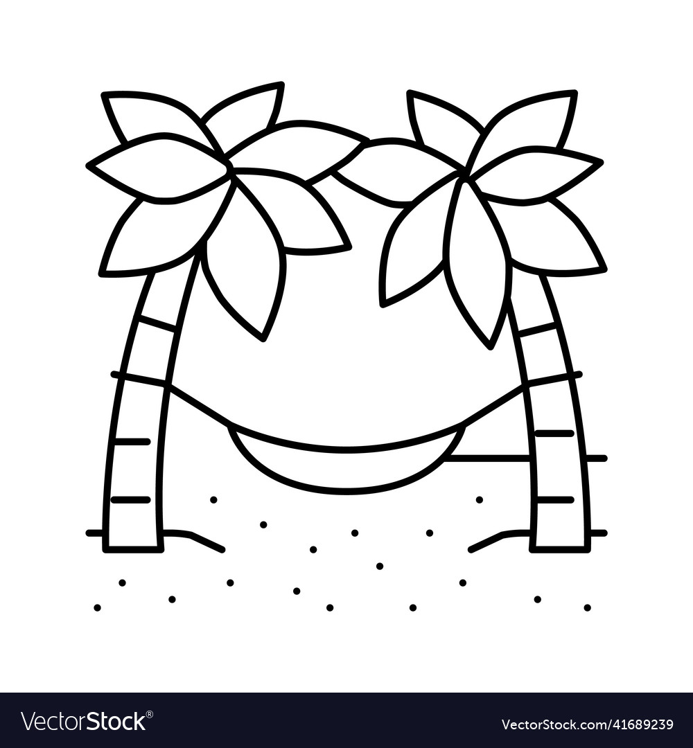 Hammock between palm trees line icon