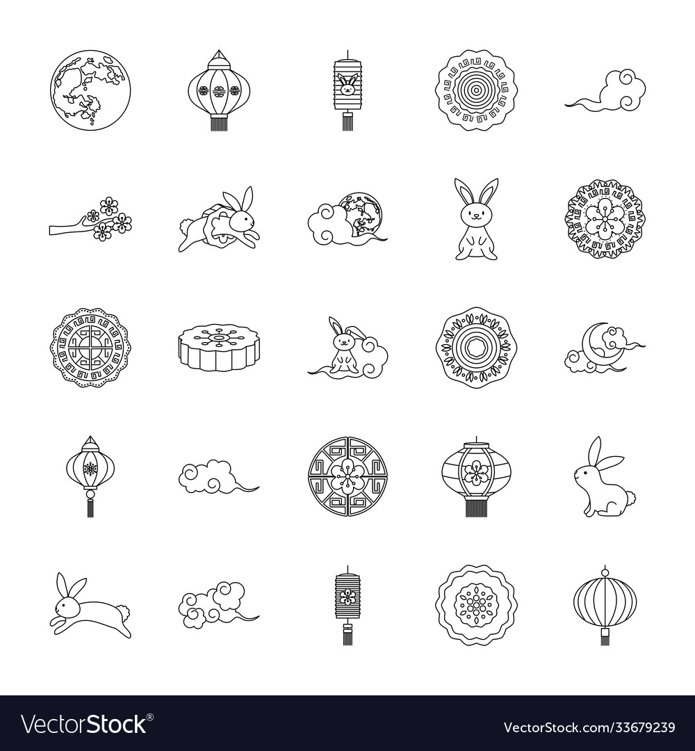 Icon set mid autumn line style vector image Icon set mid autumn line style