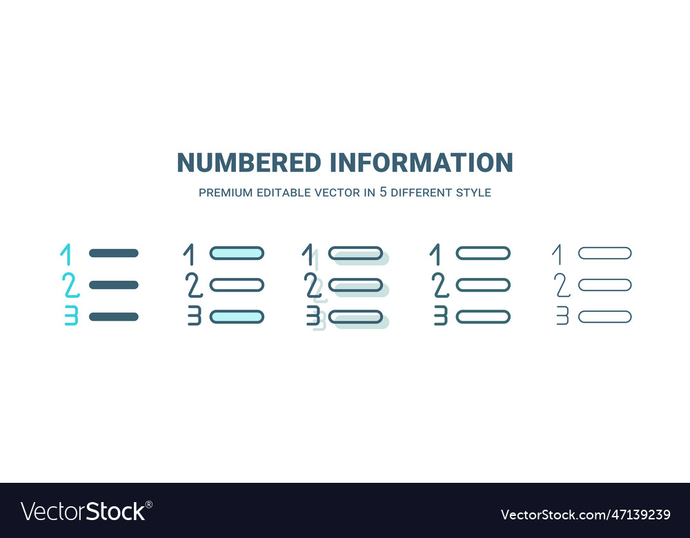 Numbered information icon in 5 different style vector image Numbered information icon in 5 different style