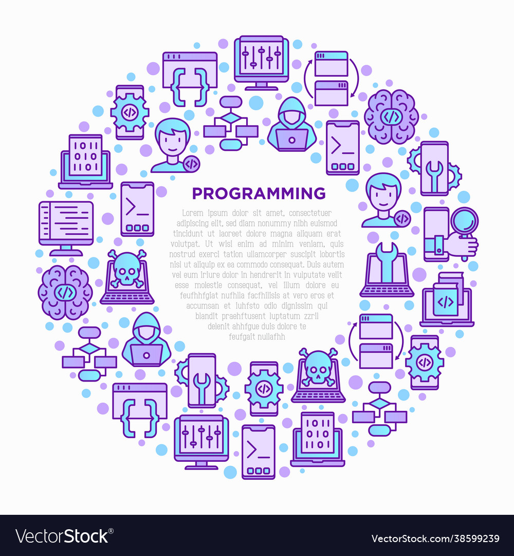 Programmierkonzept im Kreis mit dünner Linie vector image Programmierkonzept im Kreis mit dünner Linie
