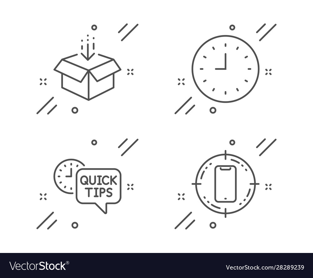 Quick tips get box and clock icons set vector image Quick tips get box and clock icons set