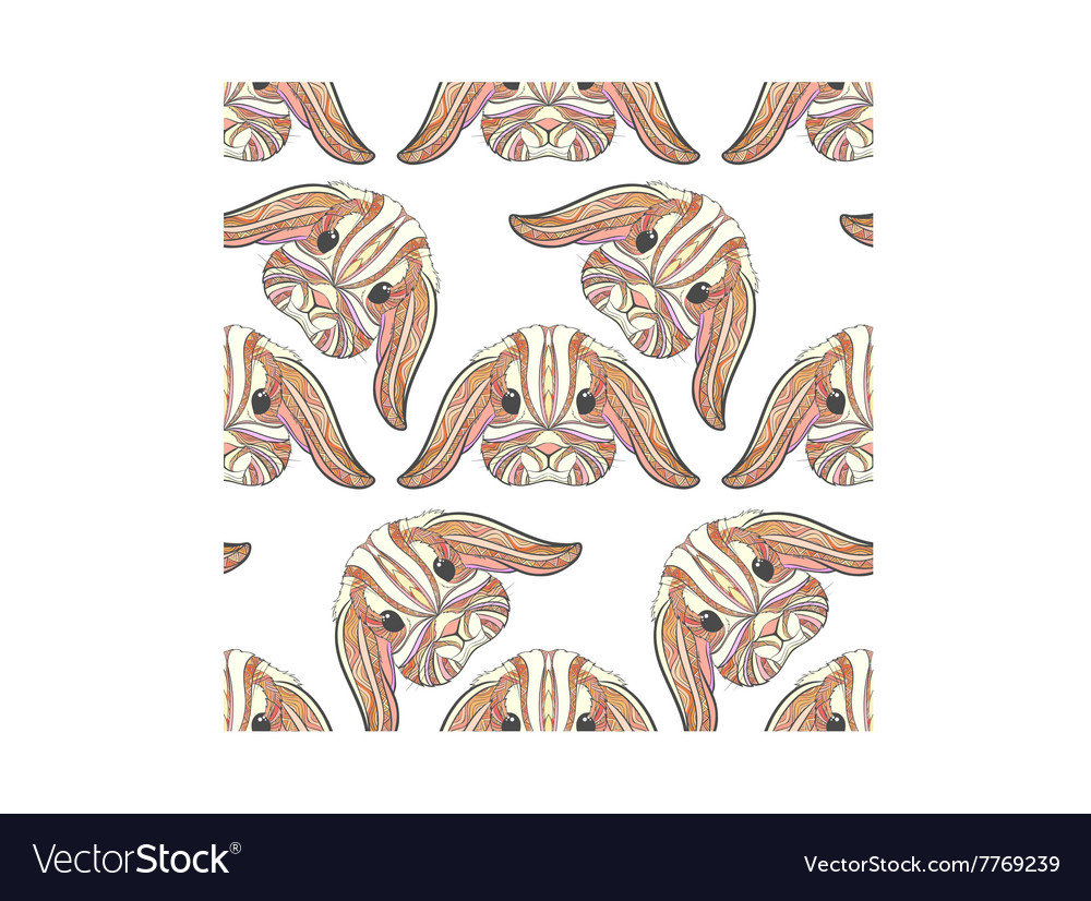 Seamless pattern rabbit coloring outlines in boho