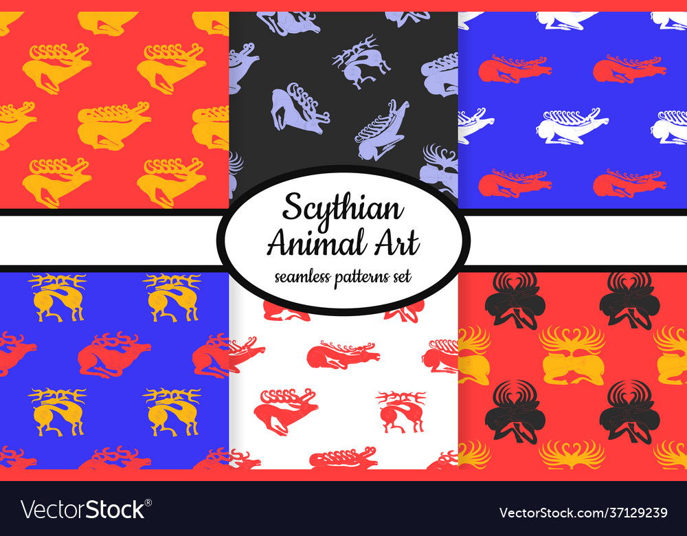 Seamless patterns with ancient scythian art vector image Seamless patterns with ancient scythian art