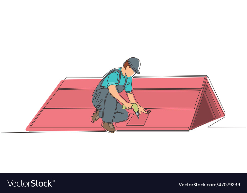 Single continuous line drawing roofer installing Vector Image Single continuous line drawing roofer installing