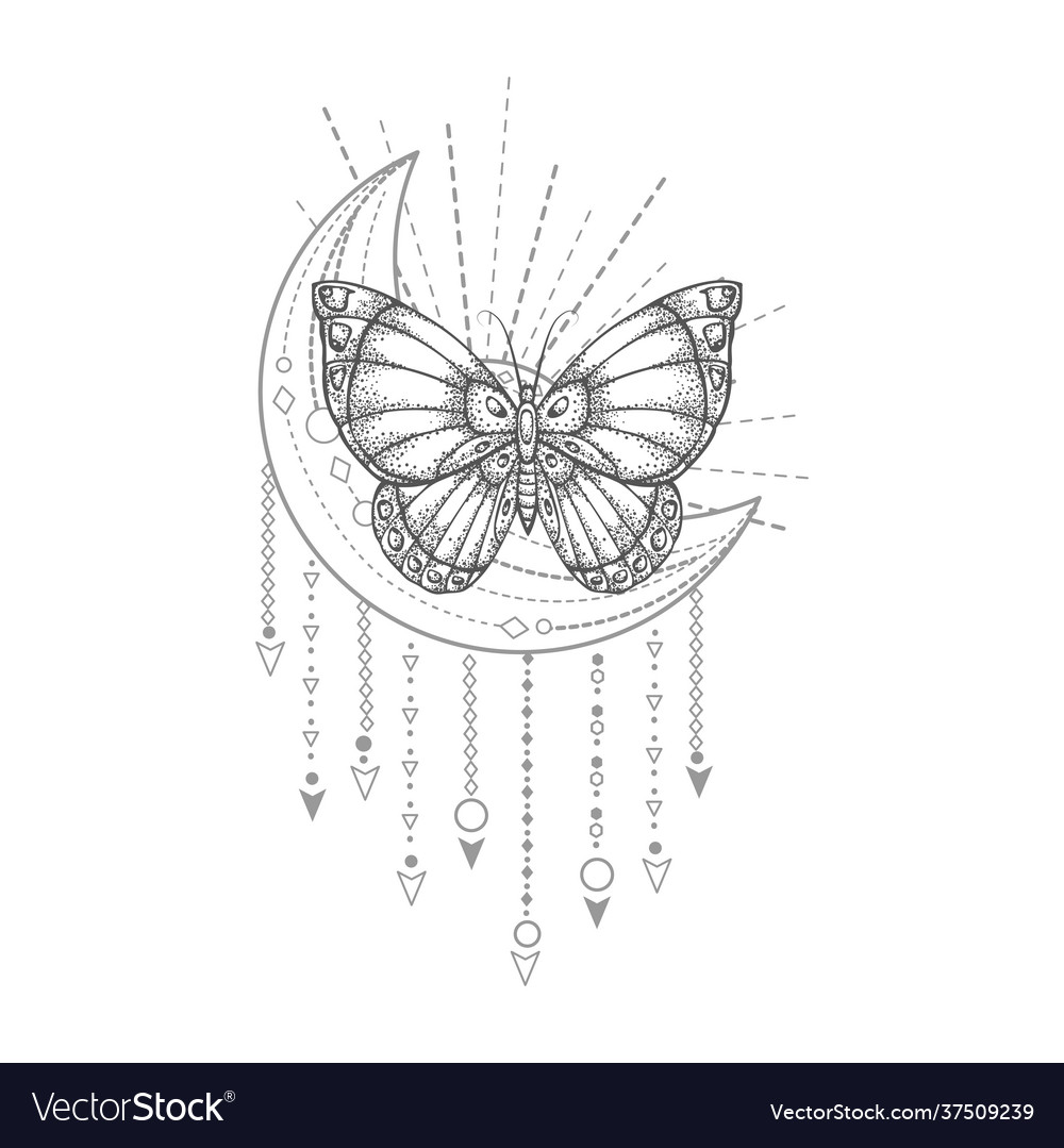 Mit handgezogener Schmetterling und heiliger geometrischer