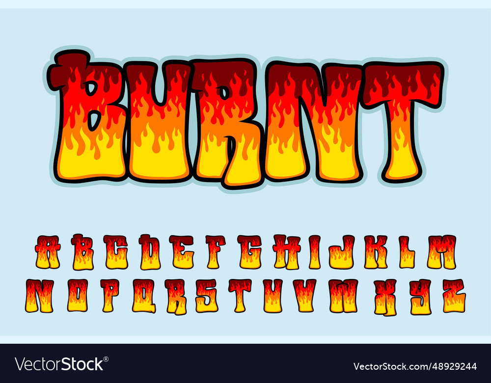Alphabet fire burn graffiti cartoon vector image Alphabet fire burn graffiti cartoon