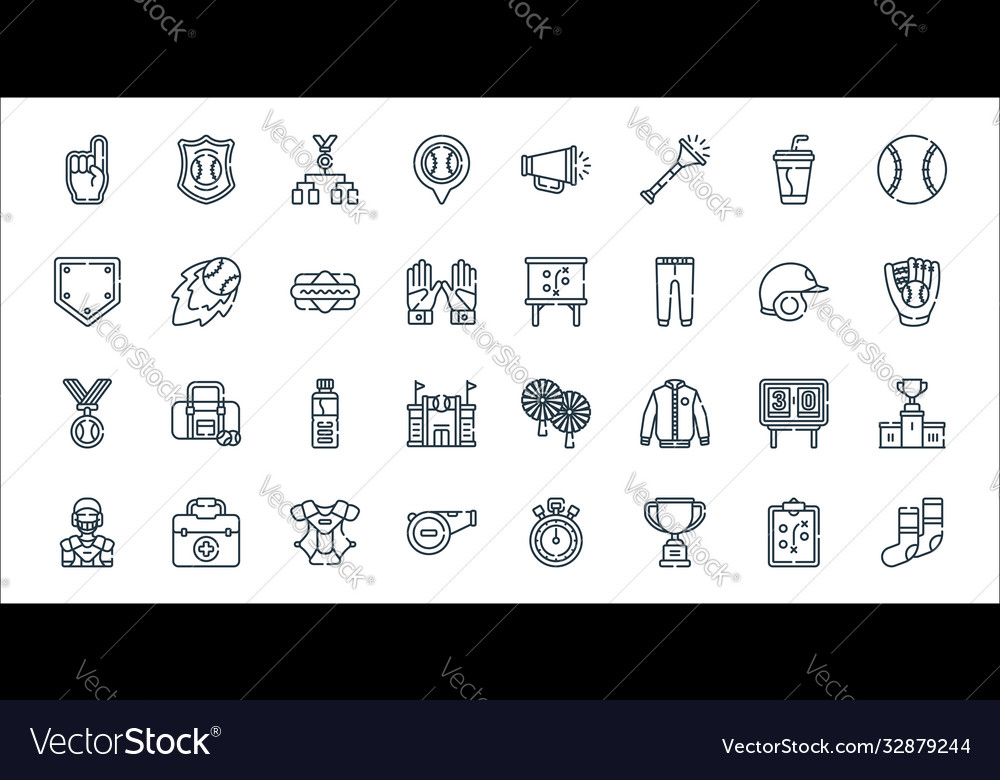 Baseball line icons linear set quality vector image Baseball line icons linear set quality
