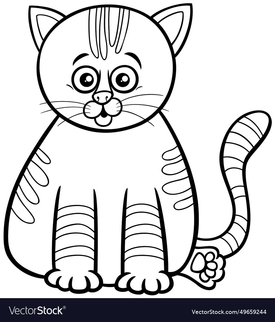 Cartoon funny kitten animal character coloring Vector Image