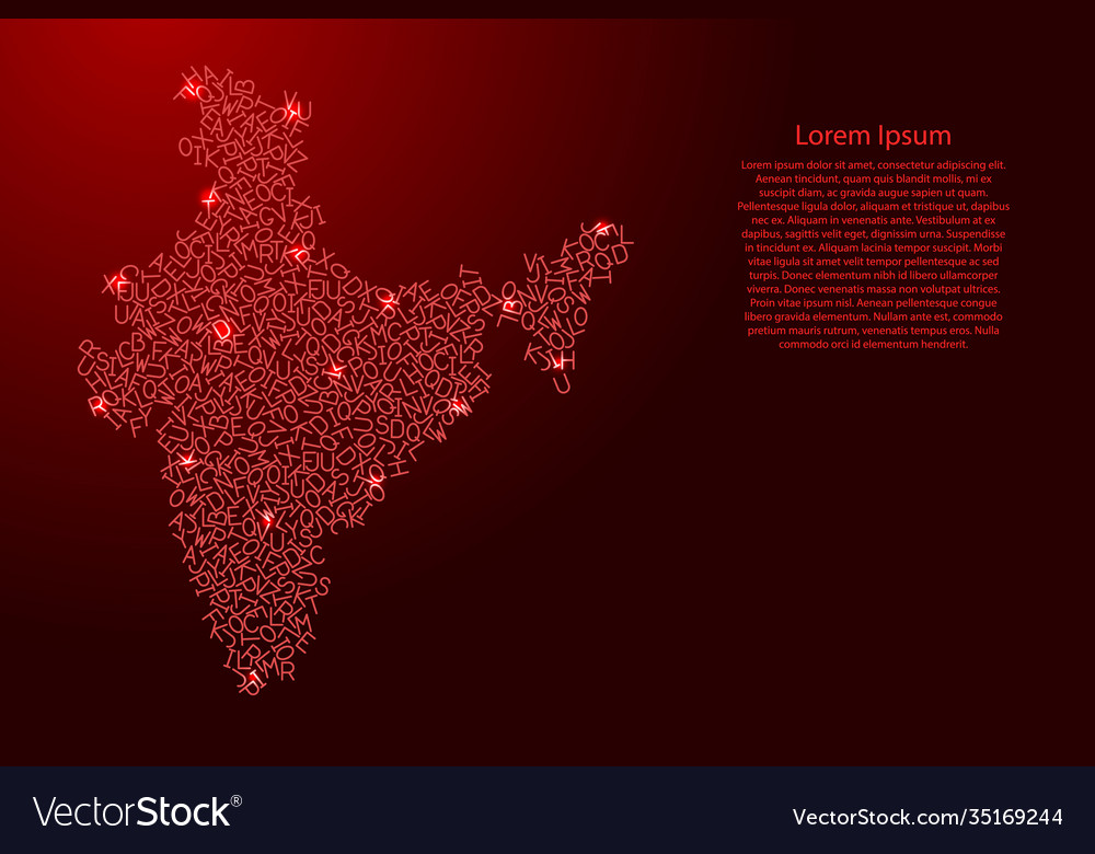 India map from red pattern latin alphabet