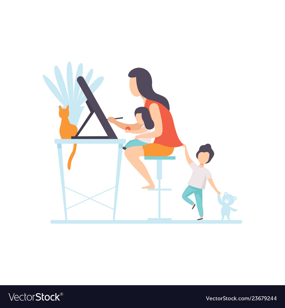Mother Working on Tablet