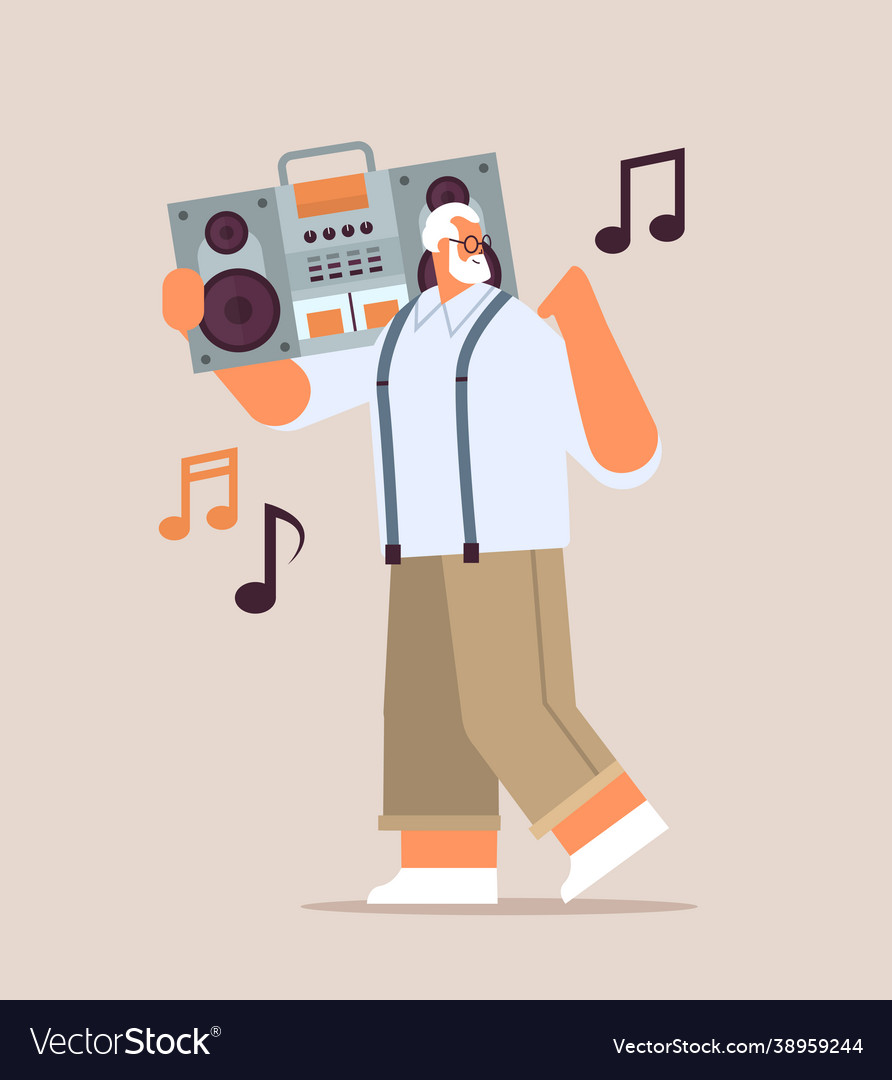 Senior man with bass clipping ghetto blaster Vector Image