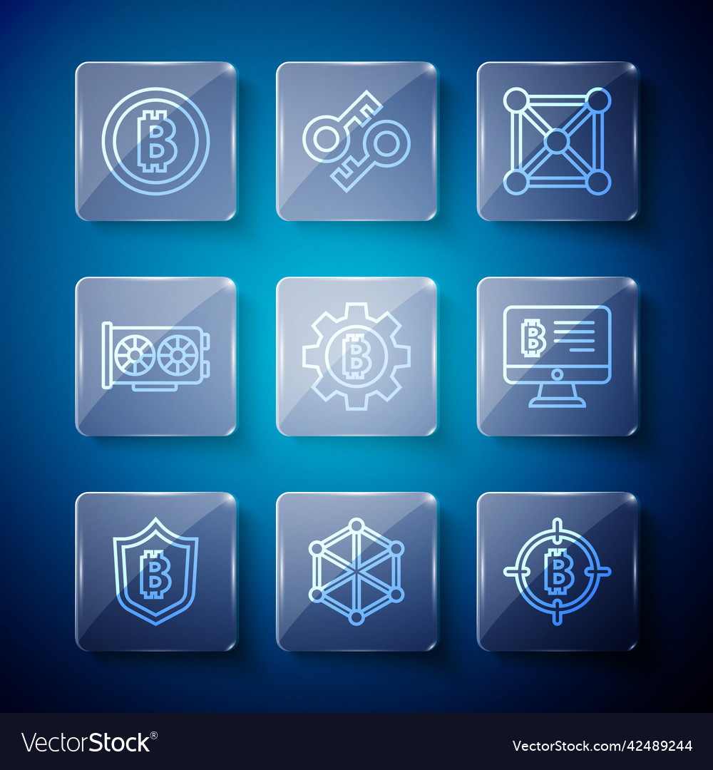 Set line shield with bitcoin blockchain vector image Set line shield with bitcoin blockchain