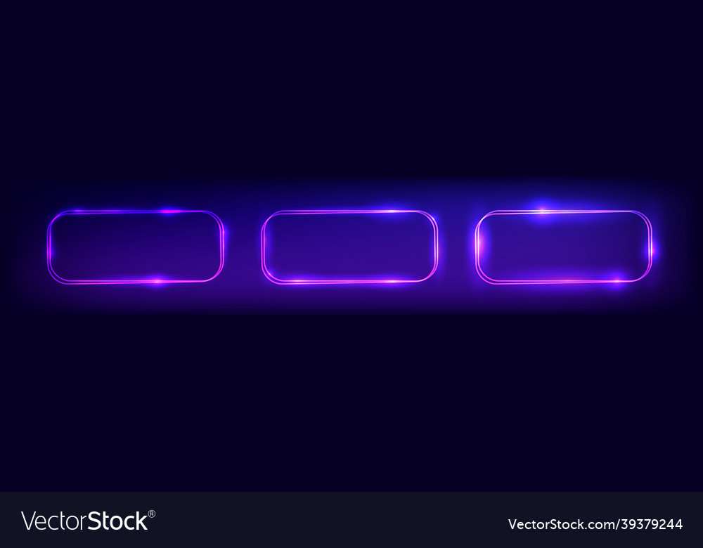 Set of neon double frames with shining effects