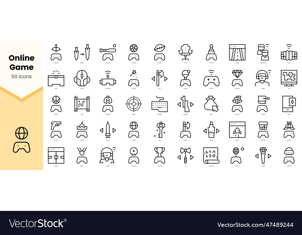 Set of online game icons simple line art style vector image Set of online game icons simple line art style