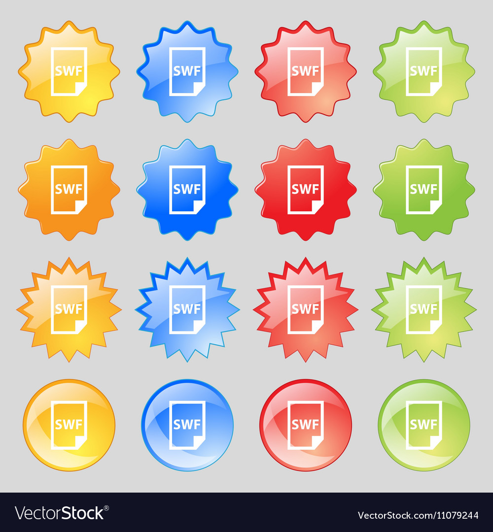 Swf file icon sign big set of 16 colorful modern