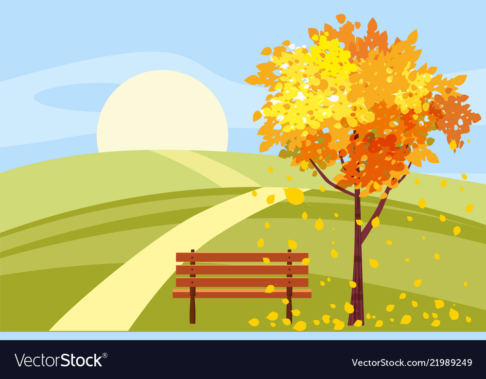 Herbst Landschaft Baum mit gefallenen Blättern Holz