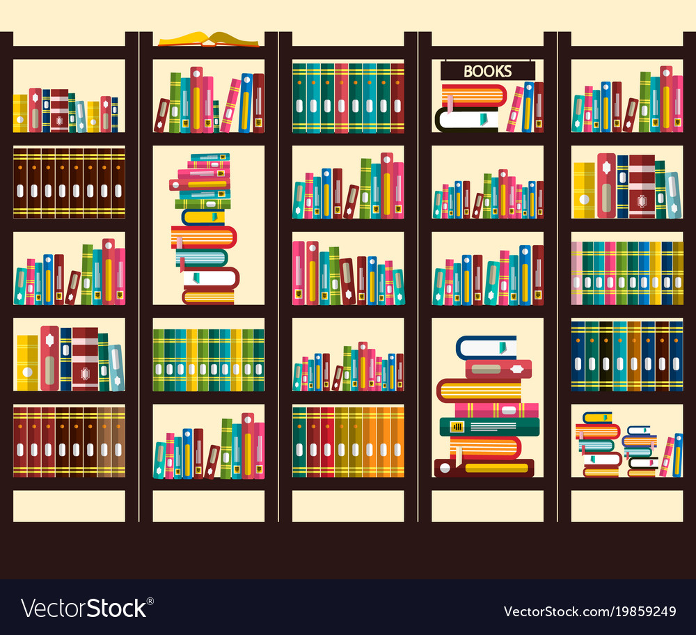 Books in library flat design