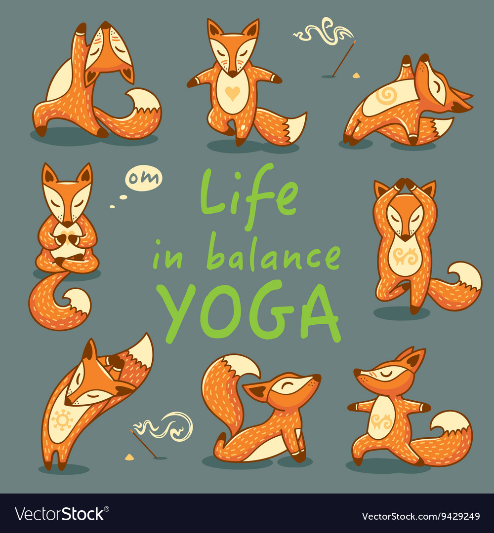 Cartoon Foxes Doing Yoga Poses Card Royalty Free Vector