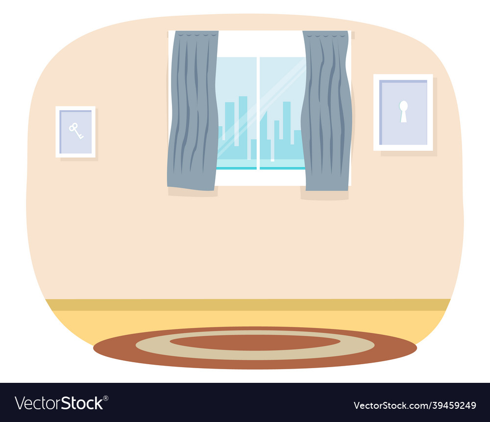 Cartoon living room with window curtains Vector Image