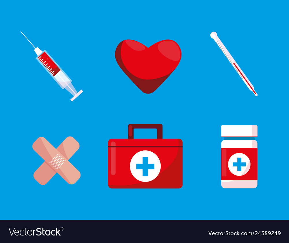 First aid kit with set icons