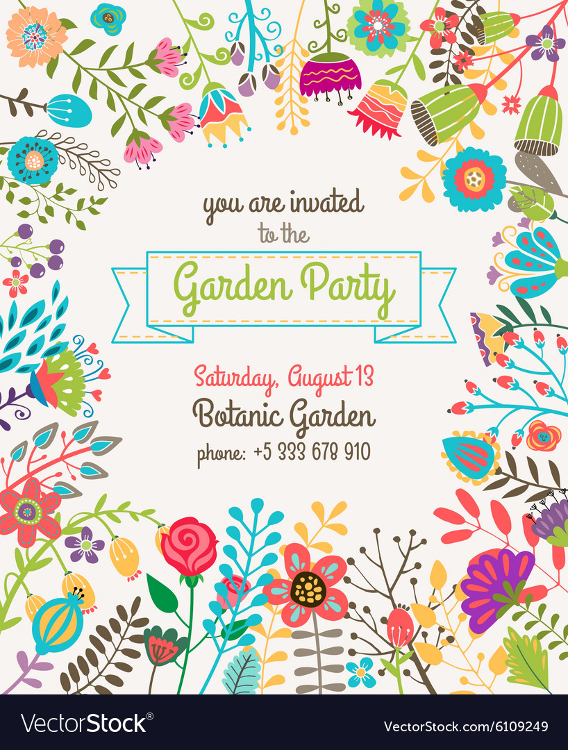 Garden or summer party invitation template poster Vector Image