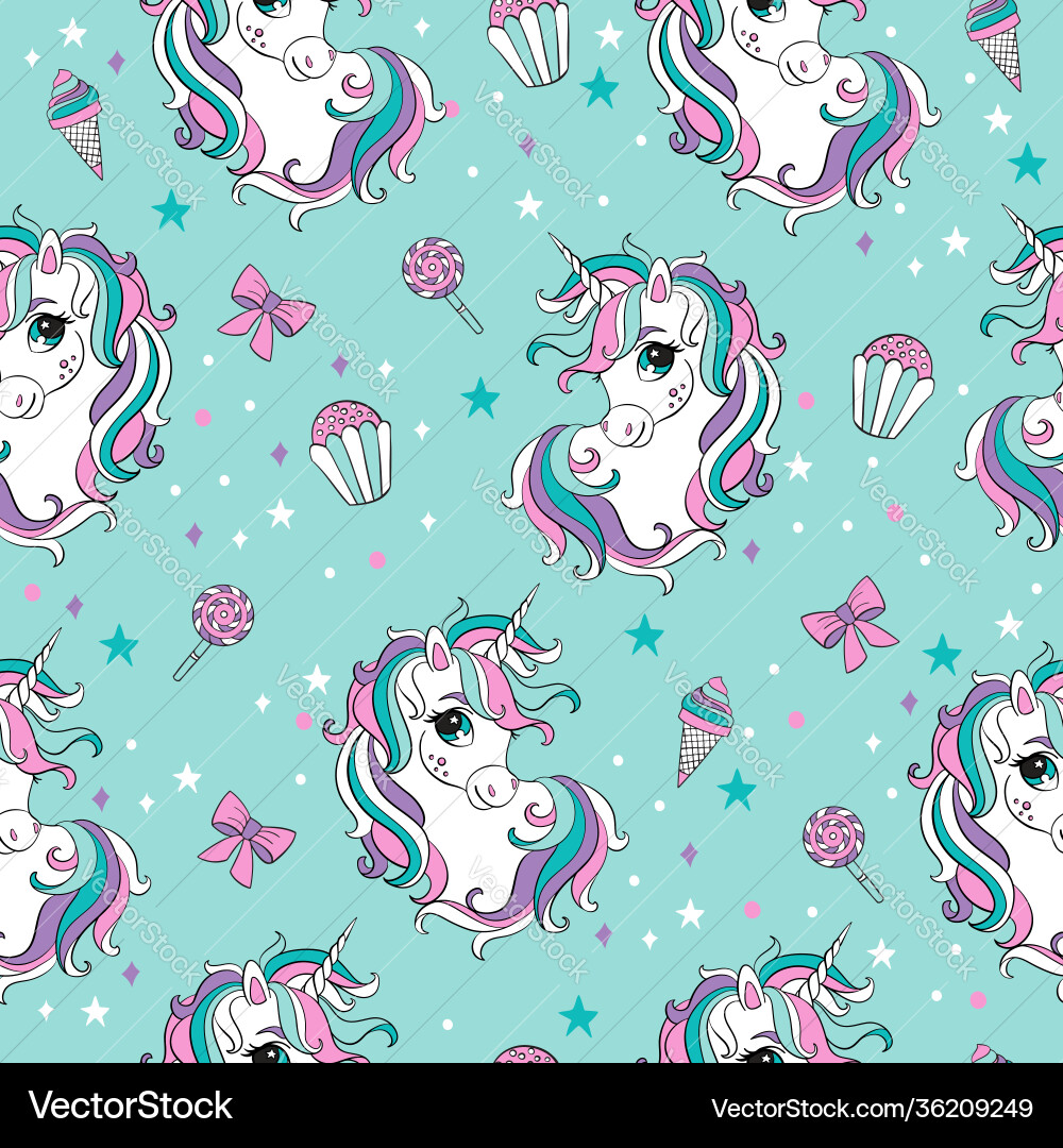 Magic seamless pattern with heads unicorns Vector Image