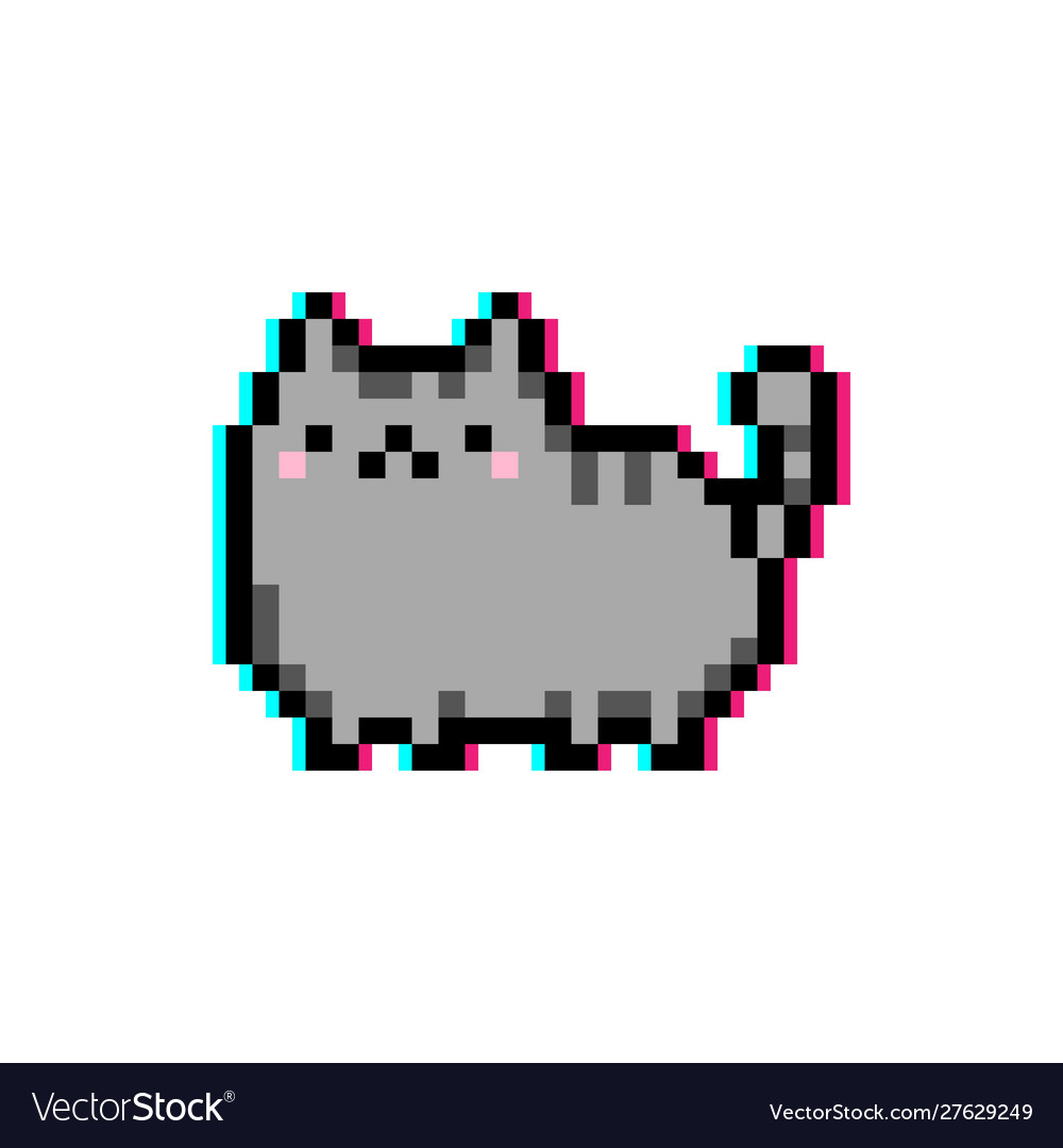 Pixel art cute kitten domestic pet 8 bit glitch Vector Image