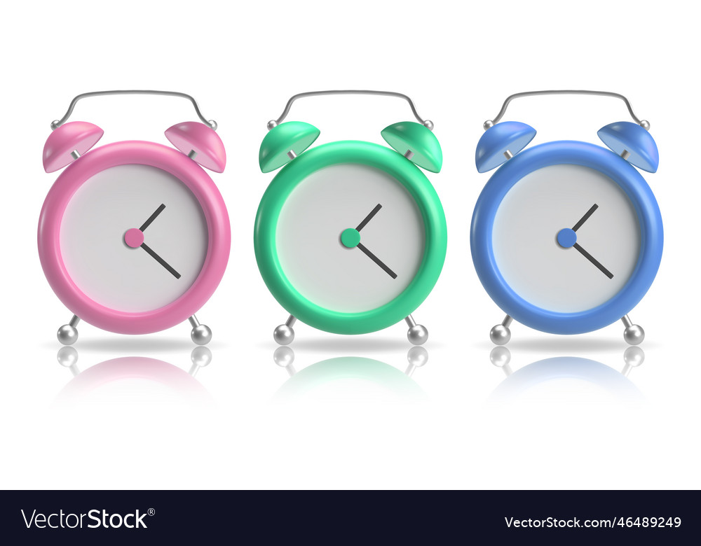 Realistic table clock set 3d alarm classic vector image Realistic table clock set 3d alarm classic