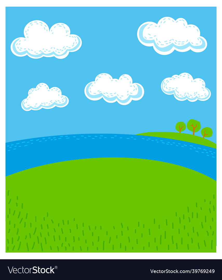Riverside with island trees and clouds vector image Riverside with island trees and clouds