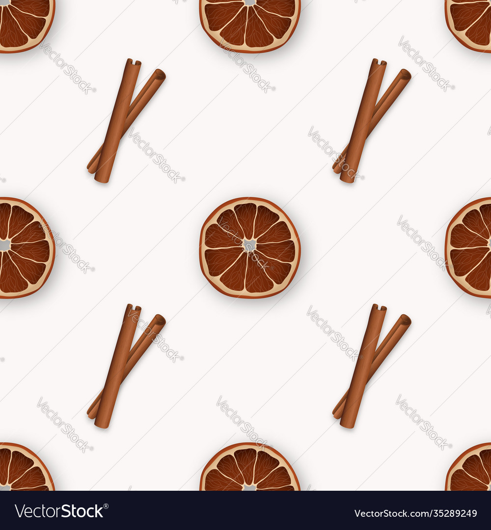 Seamless pattern with cinnamon and orange slices