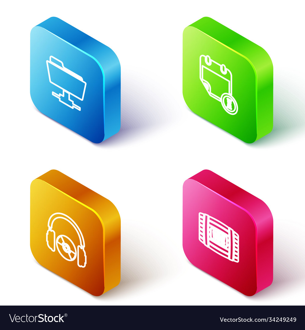 Set isometric line ftp folder calendar and clock vector image Set isometric line ftp folder calendar and clock