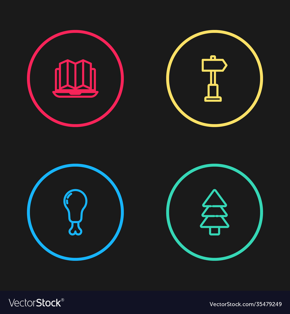 Set line chicken leg tree road traffic signpost vector image Set line chicken leg tree road traffic signpost