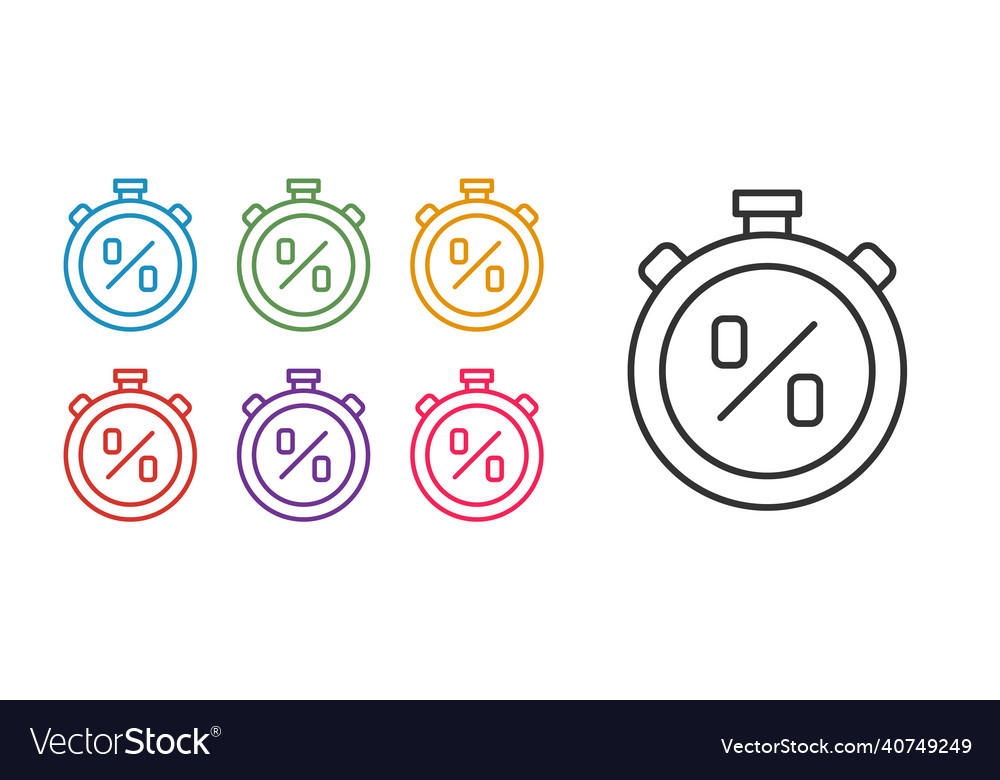 Set line stopwatch with percent discount icon