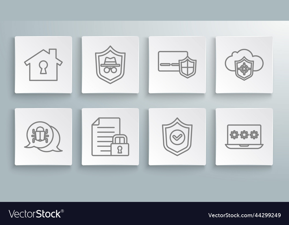 Set line system bug incognito mode document Vector Image Set line system bug incognito mode document