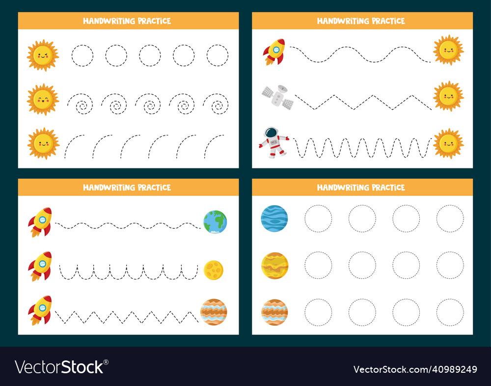 Set of tracing lines worksheets with space vector image Set of tracing lines worksheets with space