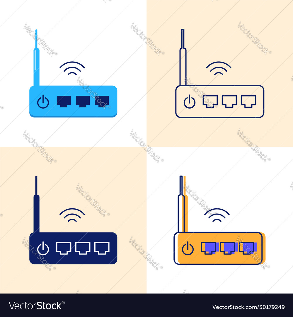 Wifi Router Icon Set - Flat & Line Styles